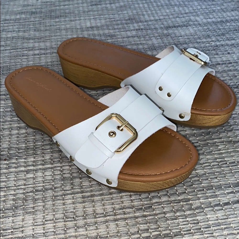 Clog Slide Sandals with Gold Buckle